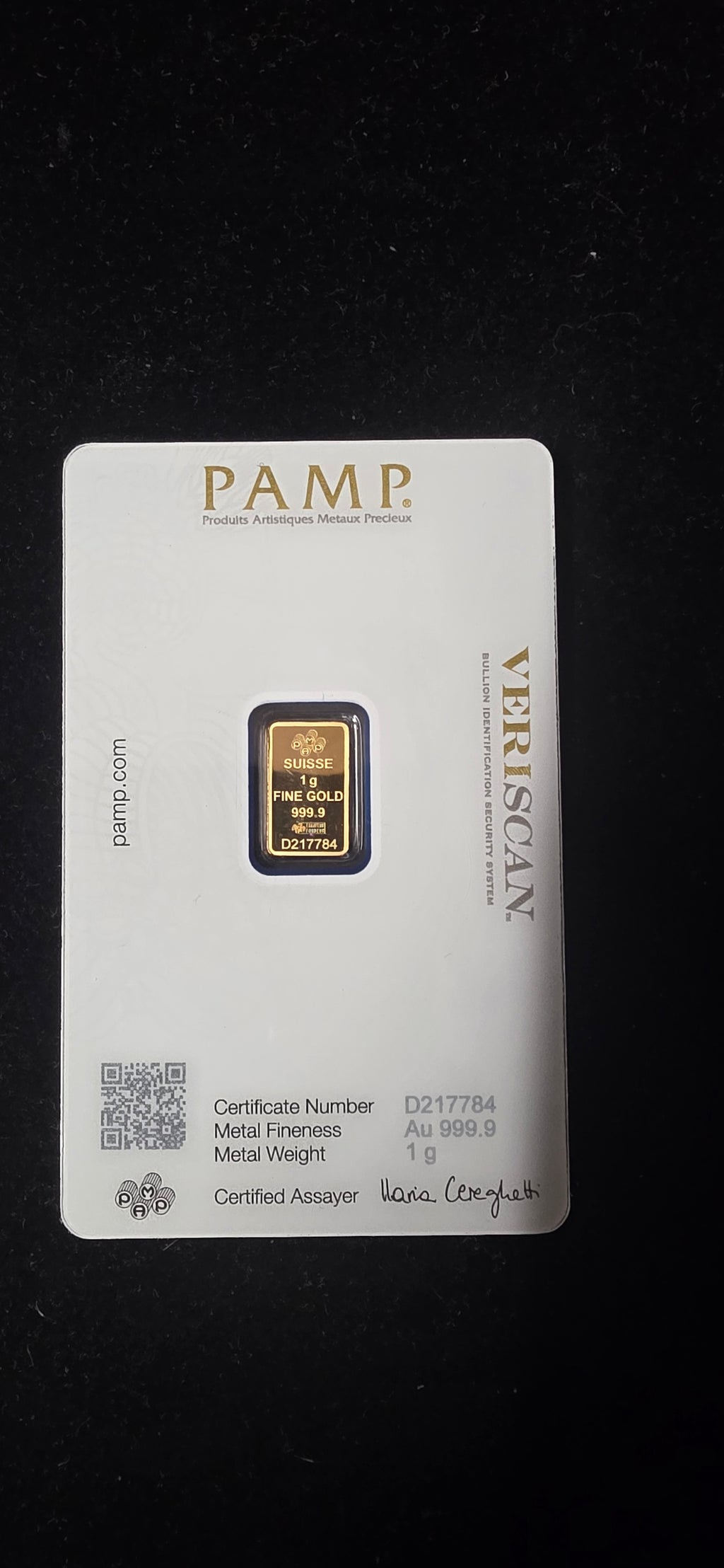 PAMP Lady Fortuna Veriscan 1 g Gold Bar