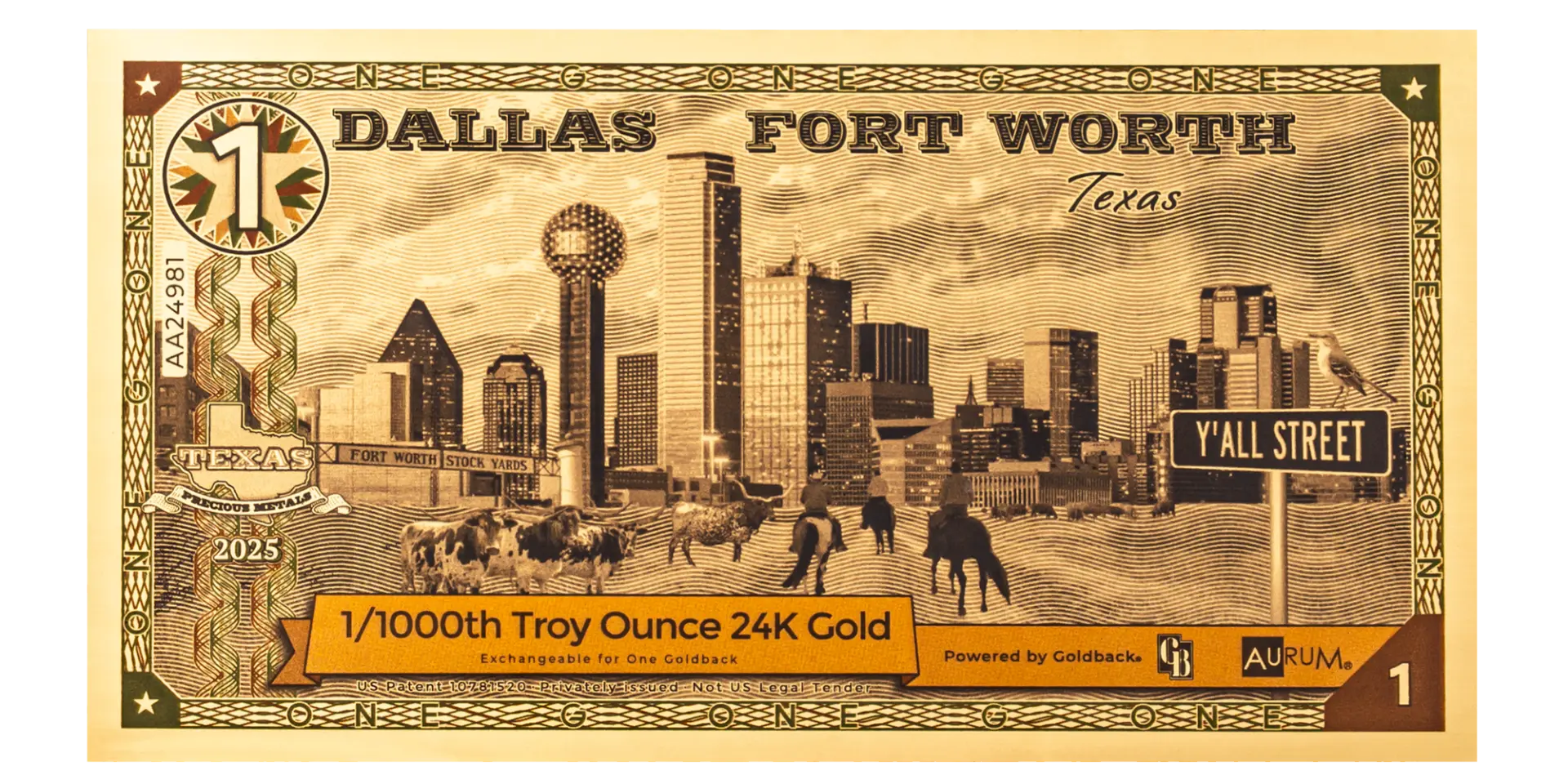 1 Dallas-Fort Worth Texas Gold Note