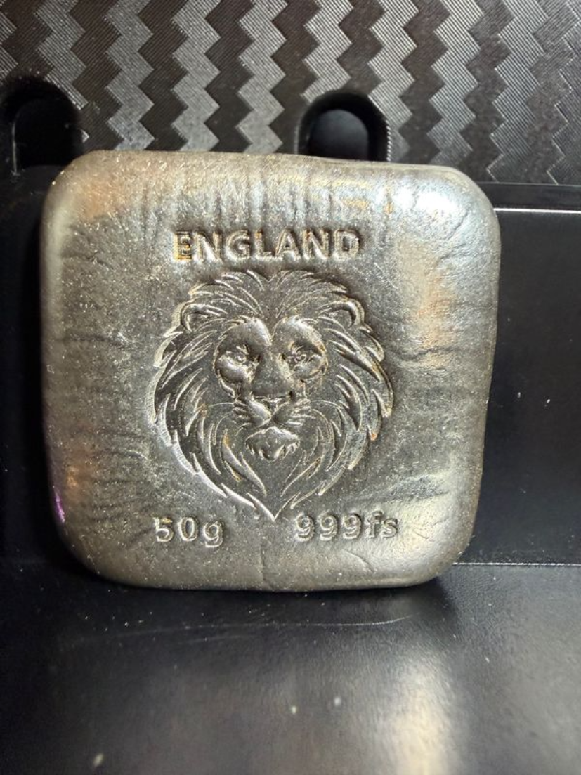50g Silver England Lion Cast bar